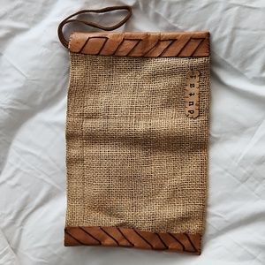 Dutzi burlap & leather clutch